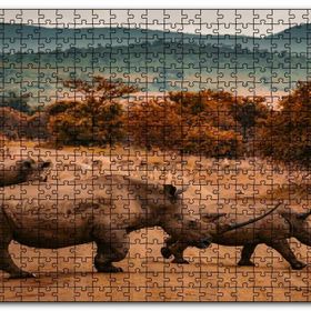Cakapuzzle Muhteşem Boynuzlu Gergedan ve Yavrusu Mdf 1000 Parça Puzzle