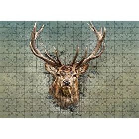 Cakapuzzle Muhteşem Boynuzlu Geyik Yeşil Zemin 120 Parça Ahşap Puzzle