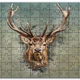 Cakapuzzle Muhteşem Boynuzlu Geyik Yeşil Zemin Mdf 120 Parça Puzzle