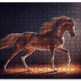 Cakapuzzle Muhteşem Kahverengi Aygır ve Mavi Desenleri Mdf 1000 Parça Puzzle