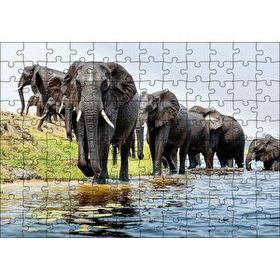 Cakapuzzle Nehir Kenarında Filler Mdf 120 Parça Puzzle