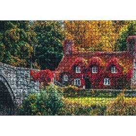 Cakapuzzle Nehir Köprüsü ve Sonbahar Renkleriyle Kaplı Ev Mdf 1000 Parça Puzzle
