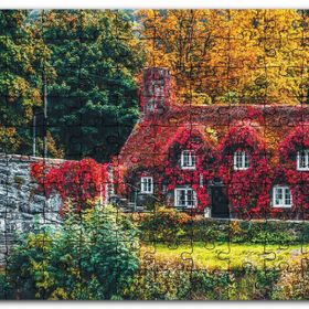 Cakapuzzle Nehir Köprüsü ve Sonbahar Renkleriyle Kaplı Ev Mdf 120 Parça Puzzle