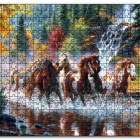 Cakapuzzle Nehirde Koşan Yaban Atları Mdf 1000 Parça Puzzle
