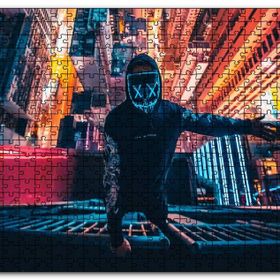 Cakapuzzle Neon Maskeli Adam ve Gökdelenler Mdf 1000 Parça Puzzle