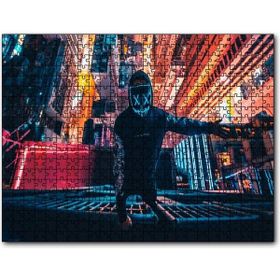 Cakapuzzle Neon Maskeli Adam ve Gökdelenler Mdf 500 Parça Puzzle