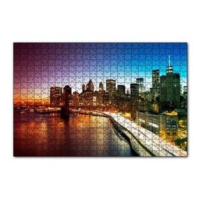 Cakapuzzle New York Manhattan Köprüsü ve Gece Manzarası 120 Parça Ahşap Puzzle