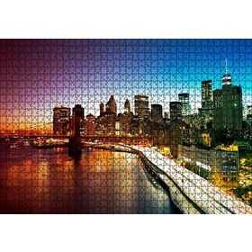Cakapuzzle New York Manhattan Köprüsü ve Gece Manzarası 120 Parça Ahşap Puzzle