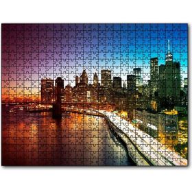 Cakapuzzle New York Manhattan Köprüsü ve Gece Manzarası 120 Parça Puzzle