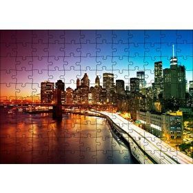 Cakapuzzle New York Manhattan Köprüsü ve Gece Manzarası 120 Parça Puzzle