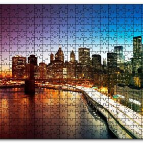 Cakapuzzle New York Manhattan Köprüsü ve Gece Manzarası Mdf 500 Parça Puzzle