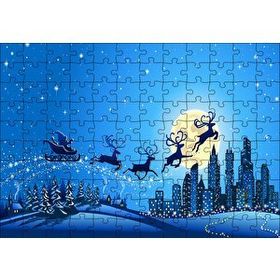 Cakapuzzle Noel Baba Geyikler ve Şehir Manzarası 120 Parça Ahşap Puzzle