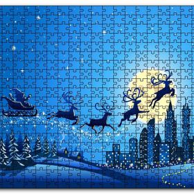 Cakapuzzle Noel Baba Geyikler ve Şehir Manzarası Mdf 500 Parça Puzzle