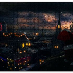 Cakapuzzle Noel Baba ve Şehrin Gece Manzarası Mdf 500 Parça Puzzle