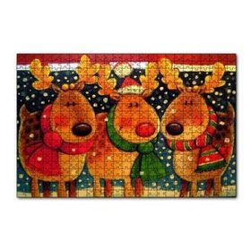 Cakapuzzle Noel Babanın Geyikleri Atkılı ve Bereli 120 Parça Ahşap Puzzle