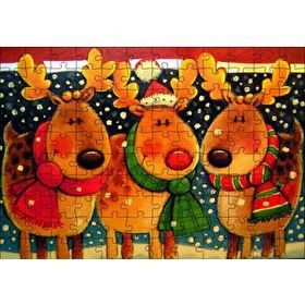 Cakapuzzle Noel Babanın Geyikleri Atkılı ve Bereli 120 Parça Ahşap Puzzle