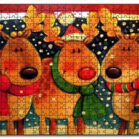 Cakapuzzle Noel Babanın Geyikleri Atkılı ve Bereli Mdf 1000 Parça Puzzle