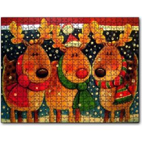 Cakapuzzle Noel Babanın Geyikleri Atkılı ve Bereli Mdf 120 Parça Puzzle