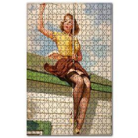Cakapuzzle Nostaljik Çatıdaki Anten Düzelten Kadın Ahşap 255 Parça Puzzle
