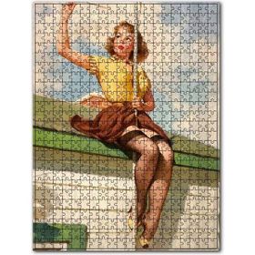 Cakapuzzle Nostaljik Çatıdaki Anten Düzelten Kadın Görseli 120 Parça Puzzle