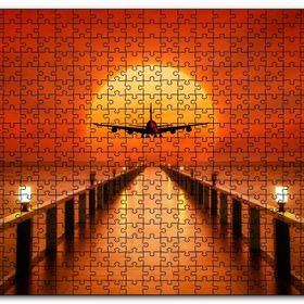 Cakapuzzle Okyanus İskele Günbatımı ve Uçak Mdf 1000 Parça Puzzle