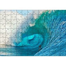 Cakapuzzle Okyanusta Olağanüstü Dalga ve İçindeki Sörfçü 120 Parça Ahşap Puzzle