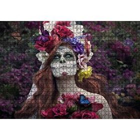 Cakapuzzle Ölülerin Günü Kadın Çiçekler ve Kelebekler 120 Parça Ahşap Puzzle