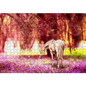 Cakapuzzle Orman Çiçekleri Kelebekler ve Beyaz At 120 Parça Ahşap Puzzle