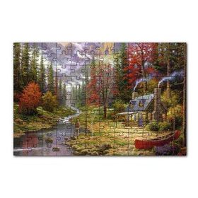 Cakapuzzle Orman Dere İnsan Ev Görseli 120 Parça Ahşap Puzzle