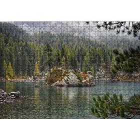Cakapuzzle Orman Göl Ada ve Yağmur Damlaları 120 Parça Ahşap Puzzle