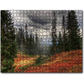 Cakapuzzle Orman Kara Bulutlar Turuncu Çiçekler 120 Parça Puzzle