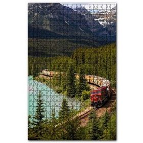 Cakapuzzle Orman ve Göl Kıyısından Geçen Tren ve Dağlar 120 Parça Puzzle
