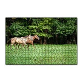 Cakapuzzle Orman Yeşil Çayırlar ve Bir Çift At 120 Parça Ahşap Puzzle