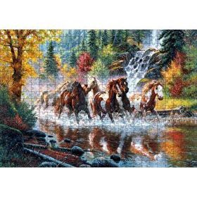 Cakapuzzle Ormanda Akarsu Şelale ve Yaban Atları Mdf 500 Parça Puzzle