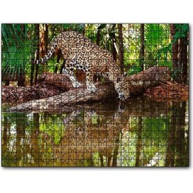 Cakapuzzle Ormanda Su İçen Leopar Görseli Mdf 500 Parça Puzzle