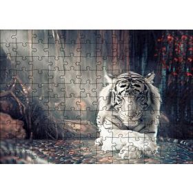 Cakapuzzle Ormanda Uyuyan Beyaz Kaplan ve Güneş Işıkları Mdf 120 Parça Puzzle