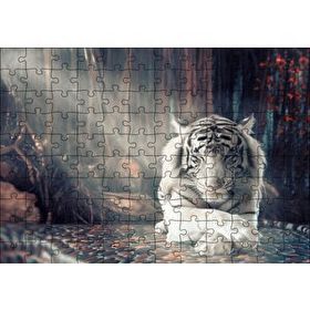 Cakapuzzle Ormanda Uyuyan Beyaz Kaplan ve Güneş Işıkları Mdf 120 Parça Puzzle
