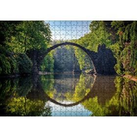 Cakapuzzle Ormandaki Kavisli Köprü ve Sudaki Aksi 120 Parça Ahşap Puzzle
