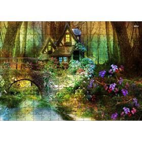 Cakapuzzle Ormandaki Sevimli Kulübe Köprü ve Çiçekler 255 Parça Puzzle