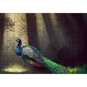 Cakapuzzle Ormandaki Yalnız Tavuskuşu ve Ağaçlar 120 Parça Ahşap Puzzle