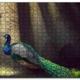 Cakapuzzle Ormandaki Yalnız Tavuskuşu ve Ağaçlar Mdf 1000 Parça Puzzle
