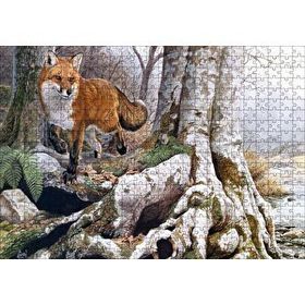 Cakapuzzle Ormandaki Yaşlı Ağaç ve Kahverengi Tilki 120 Parça Ahşap Puzzle