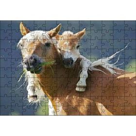 Cakapuzzle Otlayan Kahverengi Beyaz At İle Sırtındaki Tayı Mdf 120 Parça Puzzle