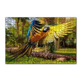 Cakapuzzle Papağan Mavi Turuncu Sarı Ormanda Uçuyor 120 Parça Ahşap Puzzle
