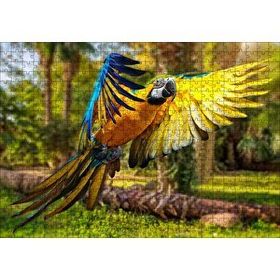 Cakapuzzle Papağan Mavi Turuncu Sarı Ormanda Uçuyor 120 Parça Ahşap Puzzle