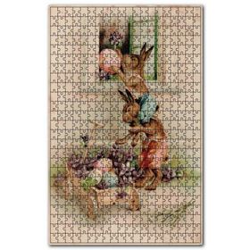 Cakapuzzle Paskalya Kartı Tavşanlar Çiçekler Görseli Ahşap 255 Parça Puzzle