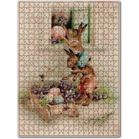 Cakapuzzle Paskalya Kartı Tavşanlar Çiçekler Görseli Ahşap 255 Parça Puzzle