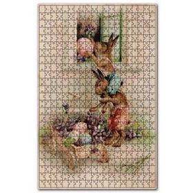 Cakapuzzle Paskalya Kartı Tavşanlar Çiçekler Görseli Puzzle