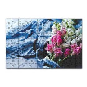 Cakapuzzle Pembe Beyaz Çiçekli Buket ve Mavi Kumaş 120 Parça Ahşap Puzzle
