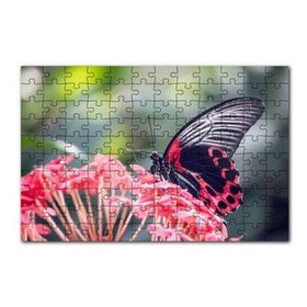Cakapuzzle Pembe Çiçekler ve Siyah Kırmızı Kelebek 120 Parça Ahşap Puzzle